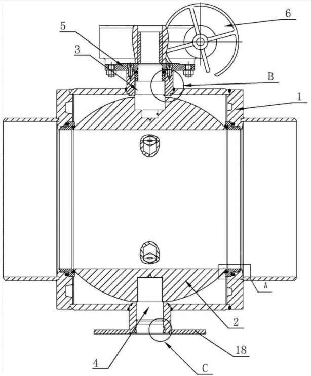 全焊接球閥閥體結構示意圖